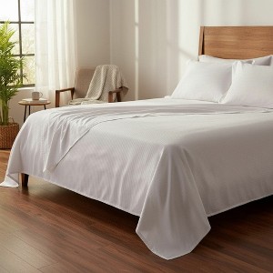T-310 White Blended 6MM Satin Stripe Bed Sheets By Rifz Textiles - 1 of 4