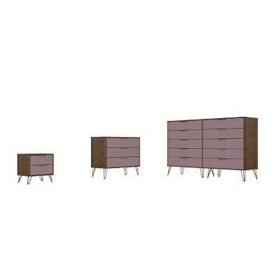 Rockefeller 10 Drawer Dresser, 3 Drawer Dresser and 2 Drawer Nightstand Set - Manhattan Comfort