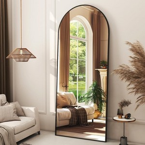 Beautyolove 71"x30" Arched Full Length Mirror Free Standing Leaning Hanging Mounted Mirrors Aluminum Frame, Black - 1 of 4
