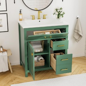 30" Green Bathroom Vanity, Bathroom Storage Cabinet with Ceramic Sink, Ample Storage, Fit for Small Bathrooms - 1 of 4