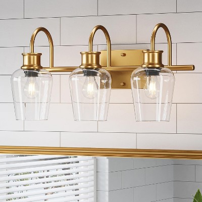 Tribesigns Modern 3-Light Gold Vanity Light, Bathroom Sconce Lamp for Mirror with Clear Glass Shade, Wall Sconces for Mirror Hallway(E26 Base)