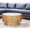HomeRoots 31" Gold Natural And White Iron Wood And Faux Marble Round Block Coffee Table - 2 of 4