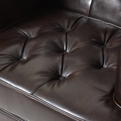 Elegant Malone Handcrafted Brown Leather & Wood Accent Chair