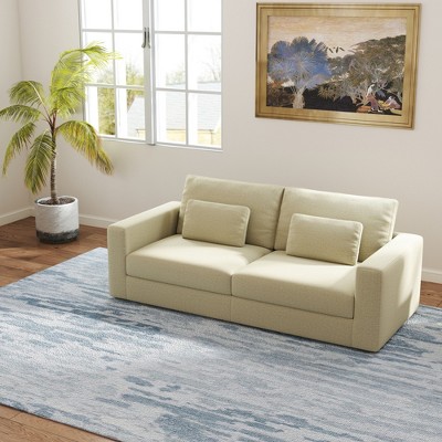 LOVMOR 83" Modern Sofa Couch for Living Room, 3 Seater Deep Seat Sofa with Upholstered Cushion and 2 Pillows , for Small Space, Apartment, Office