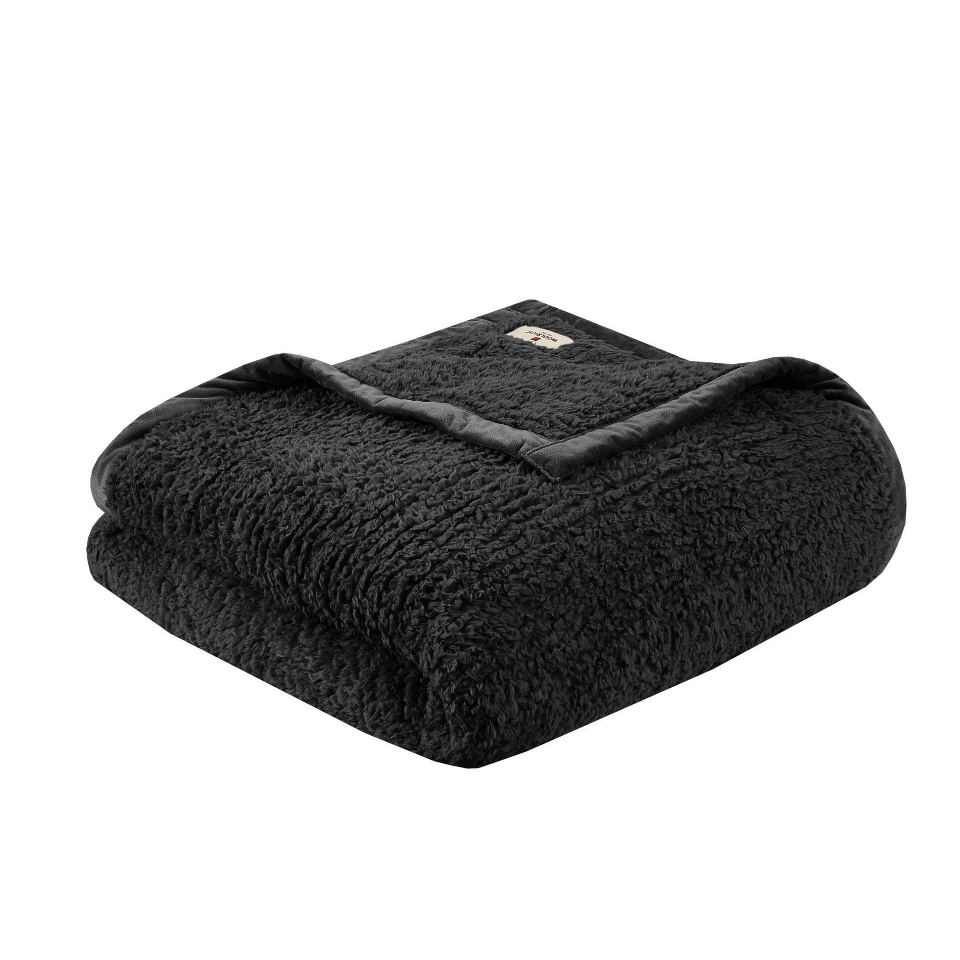 Woolrich Full/Queen Burlington Solid Berber Cozy Soft Brushed Bed Blanket Black: Velvet Texture, Machine Washable, OEKO-TEX Certified