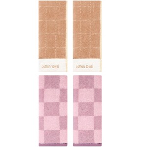 REGALWOVEN 4 Pcs Bathroom Checkered Cotton Face Decorative Hand Towel Set - 1 of 4