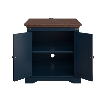 Navy and Dark Wood Farmhouse Side Table with Storage
