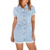 Imily Bela Women's Short Sleeve Denim Rompers Cotton Utility Button Up Elastic Waist Short Jumpsuits - 2 of 4