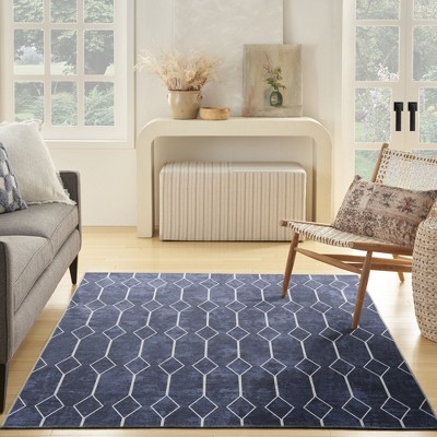 Vintage-Inspired Geometric Navy 6' x 9' Easy-Care Area Rug