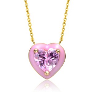 Guili 14K Yellow Gold Plated Pink Enamel Heart Dainty Pendant Layering Necklace- Featuring Pink Cubic Zirconia for a Touch of Romance - 1 of 2