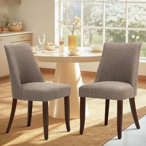 Set of 2 Mid-Century Upholstered Dining Chairs with Wood Legs, Fabric Side Chairs with Back for Kitchen, Dining Room, or Restaurant - Beige - 1 of 4