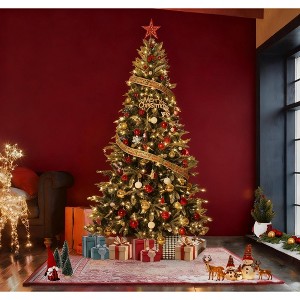 GustoWave  Christmas Tree, Pencil Christmas Tree with 350 Lights-8 Modes,Foldable Metal Stand, PE & PVC Xmas Trees for Front Porch, Party - 1 of 4