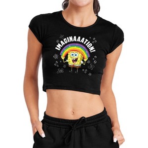 Women's Spongebob Imagination Cap Sleeve Baby Rib Crop Top - 1 of 4