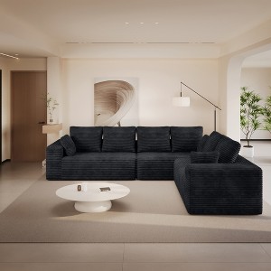 WJSHome 134" Sectional Couches for Living Room, Modular Sectional Sofa with L-Shape Chaise, Comfy Corduroy Fluffy Cloud Couch with Deep Seat - 1 of 4