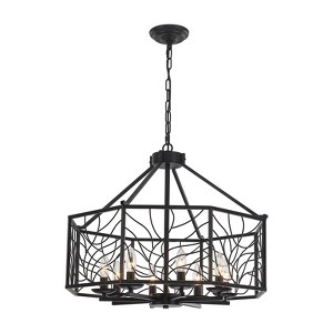 PAKOKULA Industrial Farmhouse 8-Light Black Candlestick Geometric Chandelier with Metal Cage Shade - 1 of 4