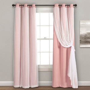 Lush Décor Grommet Sheer Panels With Insulated Blackout Lining Pink 38X108 Set - 1 of 4