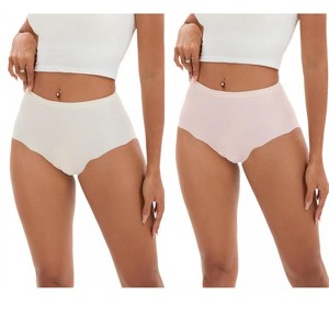 INSPIRE CHIC 2 Pcs Women's High-Waisted Full-Coverage Underwear Wave Trim No Trace Briefs - 1 of 4