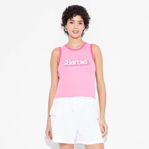 Women's Barbie Graphic Shrunken Tank Top - Pink - 1 of 3