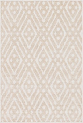 Beige Geometric 4' x 6' Reversible Outdoor Rug