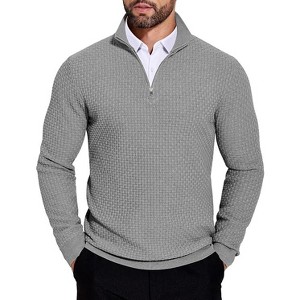 COOFANDY Men's Quarter Zip Sweaters Slim Fit Lightweight Knitted Mock Neck Pullover Casual Polo Sweaters - 1 of 4