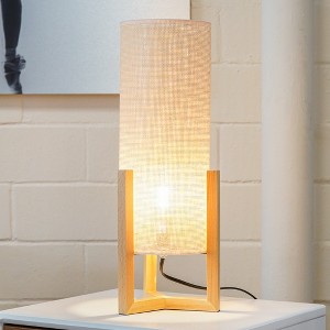 Small Oak Bedside Table Lamp – Natural Finish, 110–120V Plug-In Warm Reading Light for Bedroom, Kids’ Room or Office - 1 of 4
