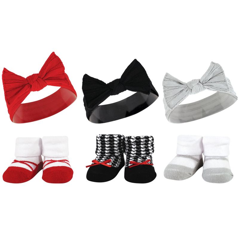 Hudson Baby Infant Girls Headband and Socks Giftset, Red Houndstooth Bows, One Size, 1 of 6