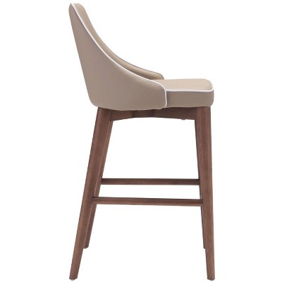 Beige Leatherette and Walnut Wood Counter Stool