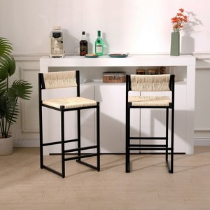 NicBex Dining Chairs Set of 2 Side Chair Paper Rope Woven Bar Stools Hand Weave Counter Stool with footrest for Kitchen Island - 1 of 4