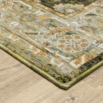 Ivory and Green Synthetic Stain-Resistant Rectangular Area Rug