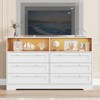 Modern 6 Drawer Dresser with Power Outlet & LED Lights, Large Wooden Dresser for Bedroom, TV Stand Storage Chest, Double Row Drawers with Handles - 2 of 4