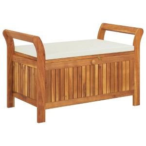 vidaXL Patio Storage Bench with Cushion Loveseat Outdoor Solid Wood Acacia - White 35.8" x 19.7" x 23.6" - 1 of 4