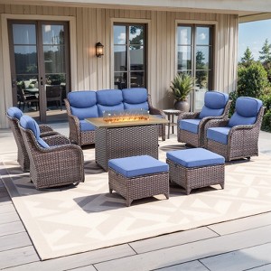 Buenhomino 9-Piece Patio Furniture Set with 41" Fire Pit Table Wicker Rattan Patio Sectional Sofa Set Outdoor Seating Furniture with Thickened Cushion - 1 of 4