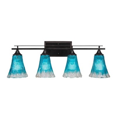 Toltec Lighting Uptowne 4 - Light Vanity in  Dark Granite with 5.5" Fluted Teal Crystal  Shade