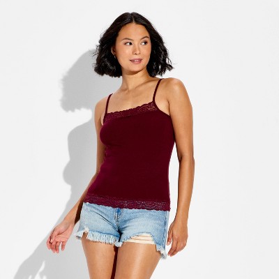 Women's Lace Long and Lean Cami - Wild Fable™ Berry Red XS : Target