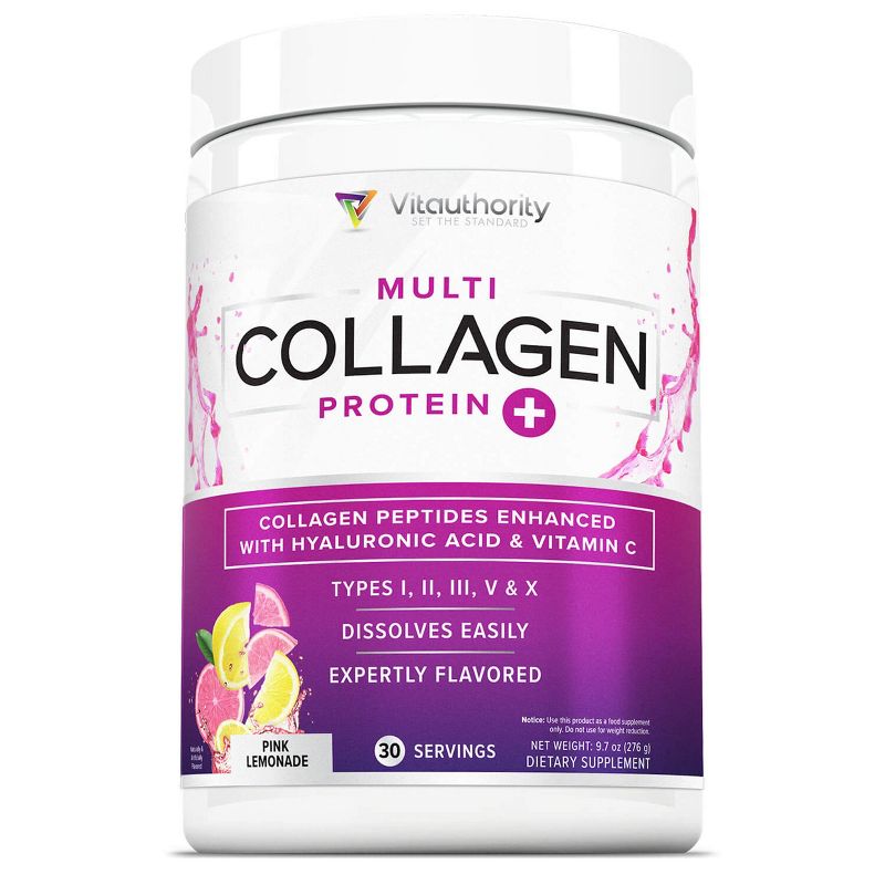 Multi Collagen Protein Plus, Pink Lemonade, Vitauthority, 30 Servings, 1 of 5