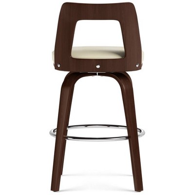 Cream Faux Leather and Walnut Wood Counter Stools, Set of 2