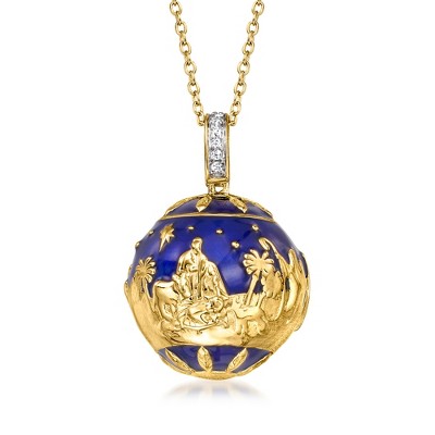 Ross-Simons Blue Enamel Nativity Pendant Necklace With White Topaz Accents in 18kt Gold Over Sterling Size 18