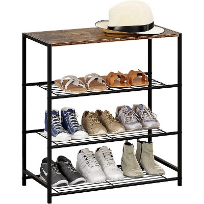 SKONYON 4-Tier Shoe Storage Organizer with Metal Mesh Shelves, Free Standing Industrial Shoe Rack for Entryway and Closet