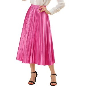 INSPIRE CHIC Women's Party Elastic Waist Metallic Shiny Accordion Pleated Midi Skirt - 1 of 4