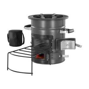 VEVOR Camping Rocket Stove, Wood Burning Portable Rocket Stove with Carrying Bag for Backpacking, SPCC Steel, Double Door, Burn Twigs, Gray - 1 of 4