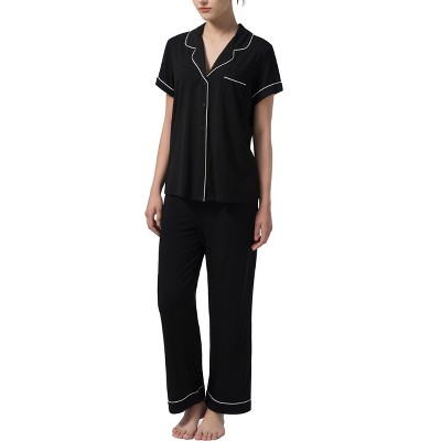 Dream Valley® Women's Button Down Short Sleeve Shirt and Pants 2 Piece Pajama Set