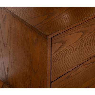 Reid Walnut 2 Drawer Mid-Century Modern Nightstand with Bronze Hardware