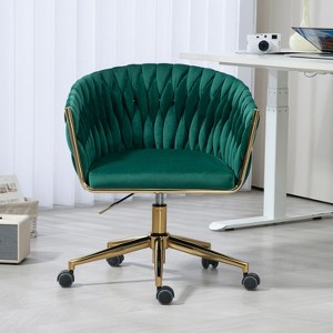 Velvet Hand-woven Swivel Office Chair with Wheels,360° Swivel Home Desk Chair,Woven Vanity Chair Height Adjustable Computer Task Chair-The Pop Home - 1 of 4