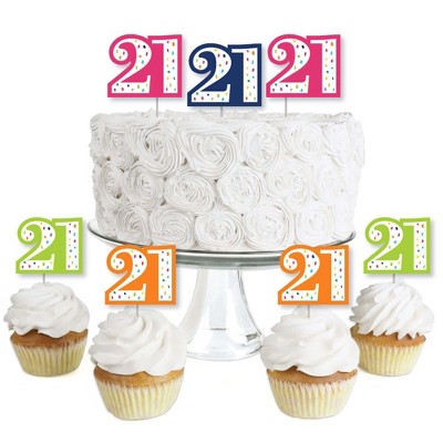 Big Dot of Happiness 21st Birthday - Cheerful Happy Birthday - Dessert Cupcake Toppers - Twenty-First Birthday Party Clear Treat Picks - Set of 24