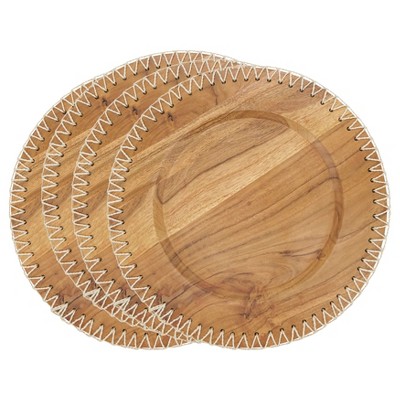 Natural Acacia Wood Rustic Stitched Edge Charger Set