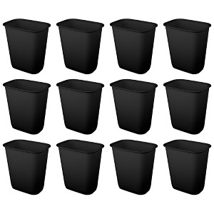 Sterilite 9 Gallon Rectangular Wastebasket Easy to Clean Open Top Durable Home Kitchen Trash Bin, Fits 13 Gallon Liner, 12 Pack, Black - 1 of 4