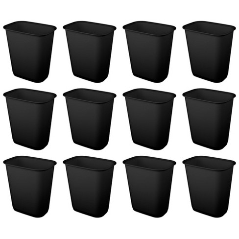 Sterilite 9 Gallon Rectangular Wastebasket Easy to Clean Open Top Durable Home Kitchen Trash Bin, Fits 13 Gallon Liner, 12 Pack, Black - image 1 of 4