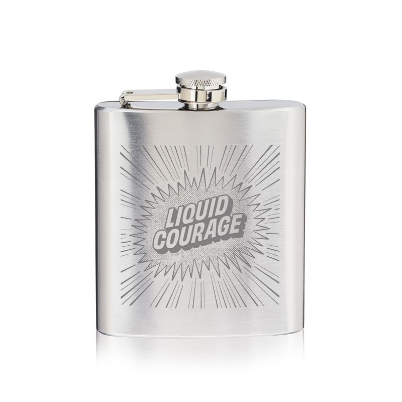 True Liquid Courage Flask - Stainless Steel Flask Metal - Engraved Flask for Men - Novelty Gift 6oz Screw Top Set of 1, 1 of 2
