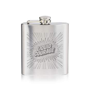True Liquid Courage Flask - Stainless Steel Flask Metal - Engraved Flask for Men - Novelty Gift 6oz Screw Top Set of 1