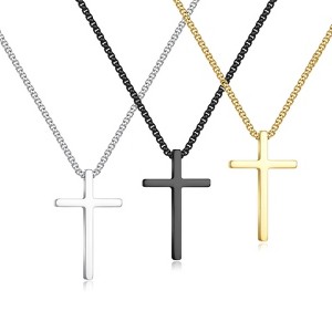 Turandoss 3 PCS Silver Black Gold Cross Necklace for Men Boys, Stainless Steel Pendant Necklaces, Jewelry for Men, Birthday Gifts for Boys, 20Inches - 1 of 1